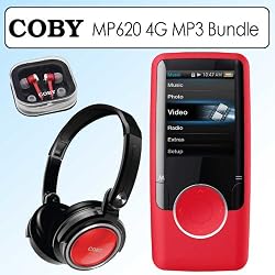 Coby MP620 4G Radio MP3 & Video Player With 1.8 In LCD Red Bundle