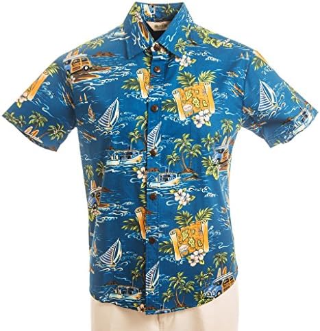 Anuenue Men's S/S Slim Fit Hawaiian Shirt Small Vintage Surf Blue