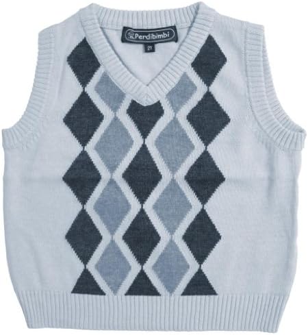 Perdibimbi Little Boys V-neck Sleeveless Sweater Vest with Argyle Design - Sky Blue (Size 6)