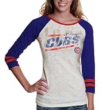 MLB Chicago Cubs Ladies Onside Kick Long Sleeve T-Shirt - White/Royal Blue (Large)