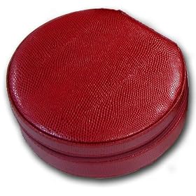 Red Leather Jewelry Box -Small Round