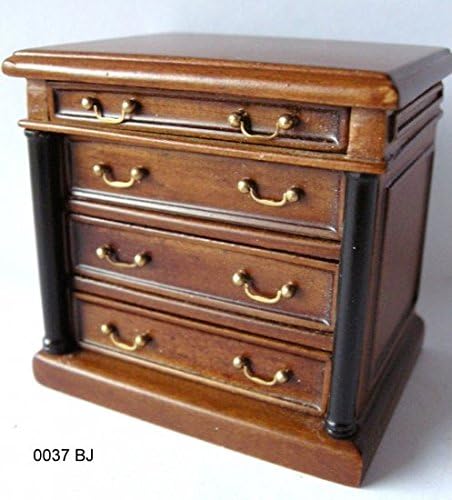 Dollhouse Miniature Four Drawer Bedside Chest - Walnut