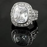 Silvertone Cushion-cut CZ Fashion Ring