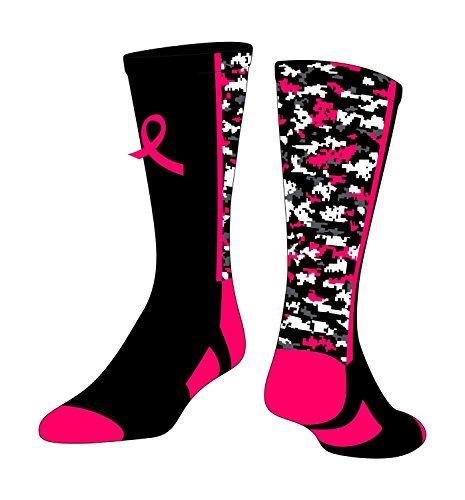 TCK Digital Camo Aware Crew Socks (Black/Neon Pink, Medium)