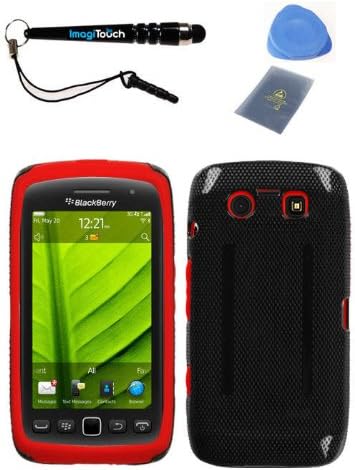 IMAGITOUCH(TM) 4-Item Combo BLACKBERRY 9860 (Torch) Red Inverse Fusion Hard Case Protector Faceplate Cover (Stylus pen, ESD Shield bag, Pry Tool, Phone Cover)