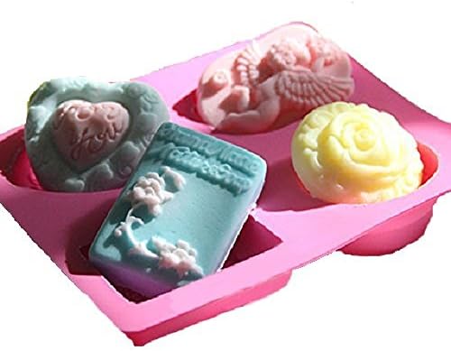 4piece set angel rose Heart silicon mold handmade soap candle clay Resin