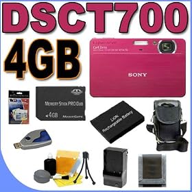 Sony Cybershot DSC-T700 10.1MP 4x Optical Zoom Digital Camera (Red) 4GB BigVALUEInc Accessory Saver NPBD1 Battery/Rapid Charger Bundle