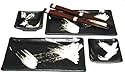 Japanese Sushi Tray Set for Two with Chopsticks, Brush White on Black