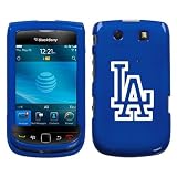 BLACKBERRY TORCH 9800 WHITE LA DODGERS LOGO OUTLINE ON A BLUE HARD CASE COVER