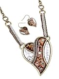 Antique Gold Tone Heart Pendant Necklace and Earrings Set Fashion Jewelry