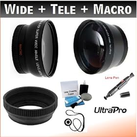 NEW 37mm Essential Lens Kit, Includes 2x Telephoto Lens + 0.45x HD Wide Angle Lens w/Macro + Pro Lens Hood + Lens Cleaning Pen + Lens Cap Keeper + UltraPro Deluxe Lens Cleaning Kit. For The Canon HF M32, HF M400, HF M40, HF M41 Camcorders.