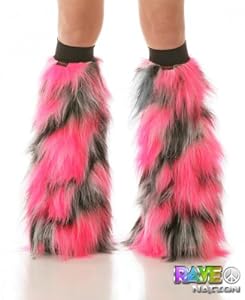 Pink Pulsar Fluffy Leg Warmers with Black Kneebands - Rave Costume Fluffies
