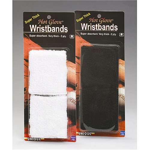 Hot Glove Baseball Thick Wrist Band 2-Pack - White by Unique Sports