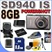 Canon PowerShot SD940IS 12.1 MP Digital Camera w/4x Wide Optical IS Zoom (Brown) 8GB BP4L Battery/Charger BigVALUEInc Accessory Saver Bundle