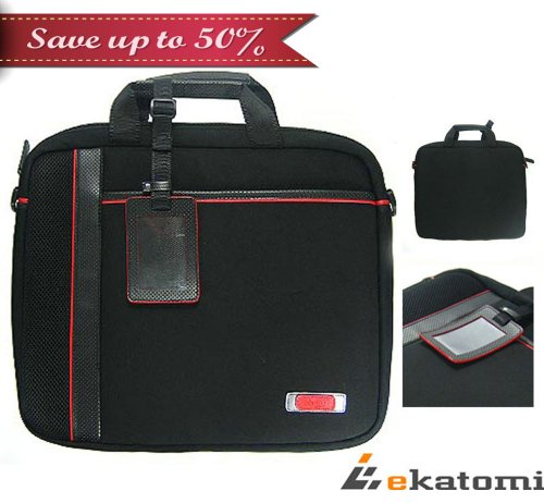 Travelling Briefcase Laptop Bag for 15.6 inch Sony VAIO VPC-EB33FX Notebook - Ebon & Red. Bonus Ekatomi Screen Cleaner Sticker