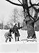 Two Children Pulling Sled, Looking Up Birdhouse in Tree, Winter Photographic Poster Print by H. Armstrong Roberts, 12x16
