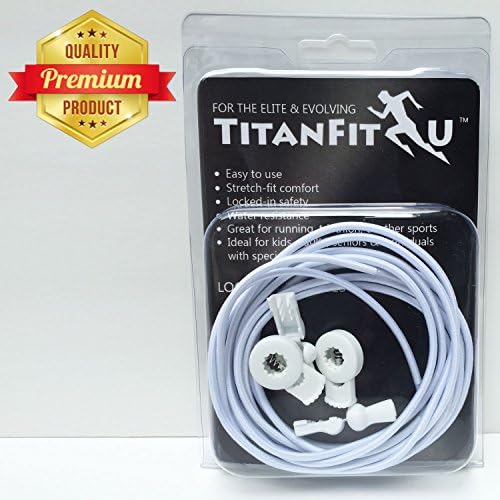 TitanFit4U Lock 'N' Clip Laces - Premium Elastic No Tie Shoelace - Latest High Quality Trainer Laces for Sport and Active Running - Cool Style Colored Shoe Laces for Kids and Adults - Custom Fit Footwear Lace w/ Durable Clip - Lifetime Guarantee (White)