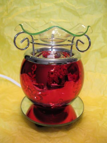 Red Shiny Pattern Design Decorative Glass Electric Fragrance Lamp Aromatherapy Oil Warmer/burner Night Light in Gift Box # Mt-025