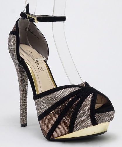 Anne Michelle Baha-08 Glitter Multi Color Peep Toe Ankle Strap Platform Pump GOLD (8)