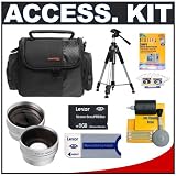 Deluxe Accessory Kit with Carrying Case + 2x Telephoto Lens + 0.5x Wide Angle Lens + 8GB Card + Tripod for Compact Memory Stick/HDD Camcorders