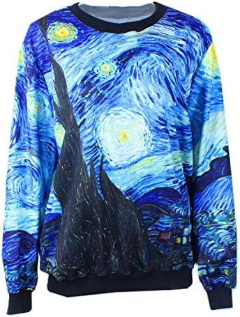 Fashion Long Sleeves Shirts Multicolor Printed Casual Sweater Shirt (Starry night)