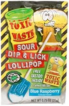 TOXIC WASTE Sour Dip & Lick Lollipop, Blue Raspberry, 0.75-Ounce Packages (Pack of 18)