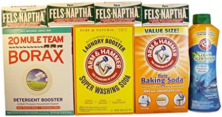 Complete Do It Yourself Laundry Soap Kit: 4 Fels Naptha Bars, Borax, Washing Soda, Baking Soda, Arm &amp; Hammer In-wash Freshness Scent Boster