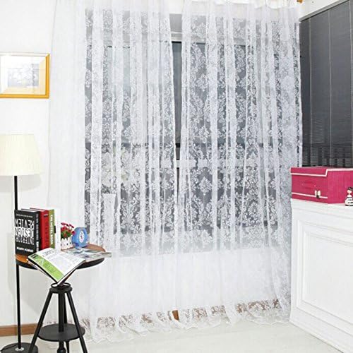 Kasjet Bronzing Flower Decor Door Balcony Tulle Curtain White