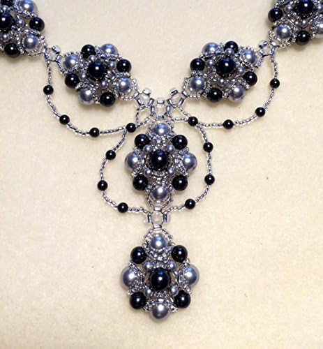 Swarovski Elements Silver and Black Crystal Pearl Necklace "Royal Ball"