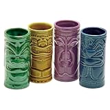 4 Tiki Tumblers Ceramic Hawaiian Luau Party Mugs Glasses