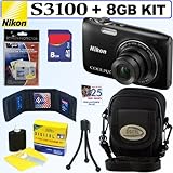 Nikon Coolpix S3100 14 MP Digital Camera (Black) + 8GB Accessory Kit