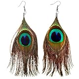 CandyGem 925 sterling silver Genuine AAA Quality Genuine Indian Peacock Feather Earrings by Nicolette Berman's Green Love. Free Gift Packaging.