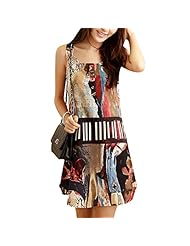 A-line Cotton/Linen Sleeveless Vintage General Print  Dress
