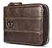 Mens Leather Wallet Zipper RFID Blocking Wallets Coins Purse (Deep brown)