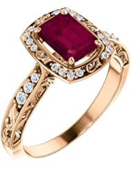 18K Rose Gold 7.00x5.00mm Emerald Cut Rhodolite Garnet and Diamond Ring -- LIFETIME WARRANTY