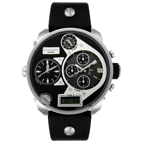 Diesel Men's DZ7125 Chronograph Digital and Analog Stainless Steel and Black Leather Watch
