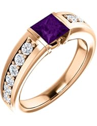 14K Rose Gold 5.00x5.00mm Princess Cut Chatham Created Alexandrite and Diamond Ring -- LIFETIME WARRANTY