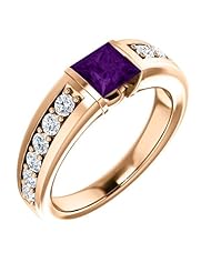14K Rose Gold 5.00x5.00mm Princess Cut Amethyst and Diamond Ring -- LIFETIME WARRANTY