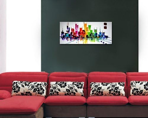 K Ban Hand Painted Oil Paintings Gift Colorful City 1 Panels Into The Barrel Wall Decoration
