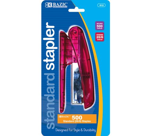 Bazic Ergonomic Stapler with 500 Count Staples - Standard (26 6) (Case of 144)