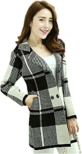 ジャケット ウール チェック 格子 モノトーン 黒白 シンプル フリーサイズ カジュアル キュート エレガンス レディース 冬物 春物 可愛いスカーフ付き R678