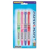 Paper Mate : Liquid Flair Marker Pen, TRS Brl, GN/pk/PE/RD Ink, Xtra Fine, 4/pk -:- Sold as 2 Packs of - 4 - / - Total of 8 Each