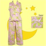 Bedhead Pink & Green Baroque Sleeveless Capri Sateen Cotton Pajama - Final Sale!