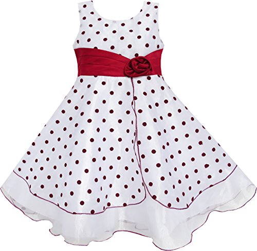 EZ35 Sunny Fashion Big Girls' Dress Wine Red Dot Tulle Pageant Unique Design 11-12