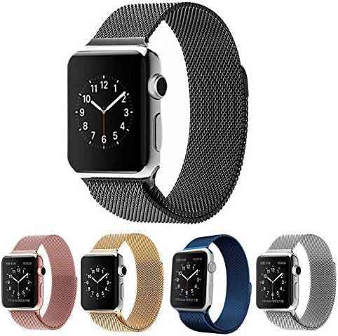Apple Watch Band,RQHdesign Mesh Replacement Strap Stainless Steel Milanese Loop Strap Magnetic Buckle Wrist Band for Apple iWatch All Models (Black-42mm)