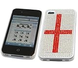 iTALKonline FunkGem CROSS ENGLAND BLACK RED Diamonte Crystals Super Hydro Gel Protective Armour/Case/Skin/Cover/Shell for Apple iPhone 4 4G HD