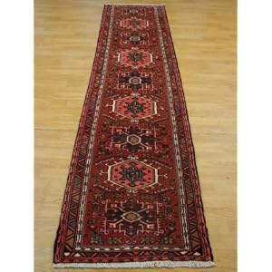2x10 Red Persian Hand Knotted Wool Gharajeh Runner Rug by Heritage Unlimited