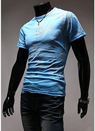 Yaslnn Mens Dragon Printing tatoo O Neck T shirts L Blue