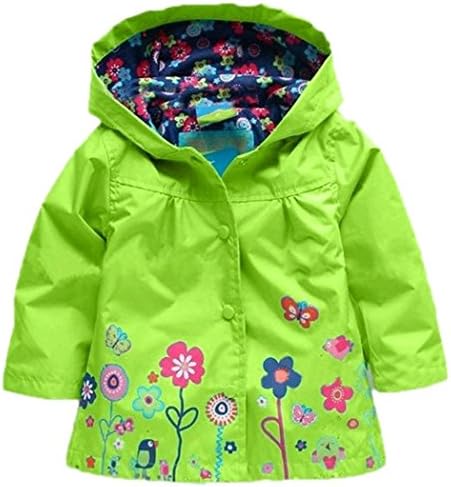 Baby Girl Todder Hooded Coat Flower Rain Jacket (110cm, Green)