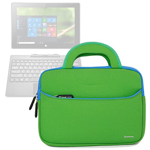 Evecase IRULU WalknBook 3 / Walknbook Hybrid 10.1'' Tablet Neoprene Sleeve Case, Slim Briefcase w/ Handle & Accessory Pocket / Ultra Portable Travel Carrying Case Sleeve Portfolio Pouch Cover - Green